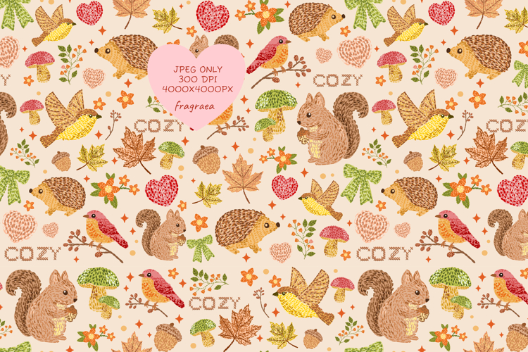 Autumn Embroidery Pattern Bundle, Fall Seamless Papers