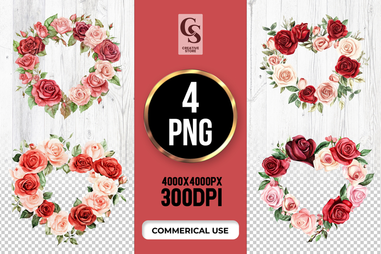Red Pink Rose Heart Clipart Sublimation PNG