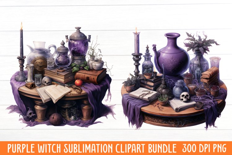 Purple Witch Sublimation Clipart example image 1