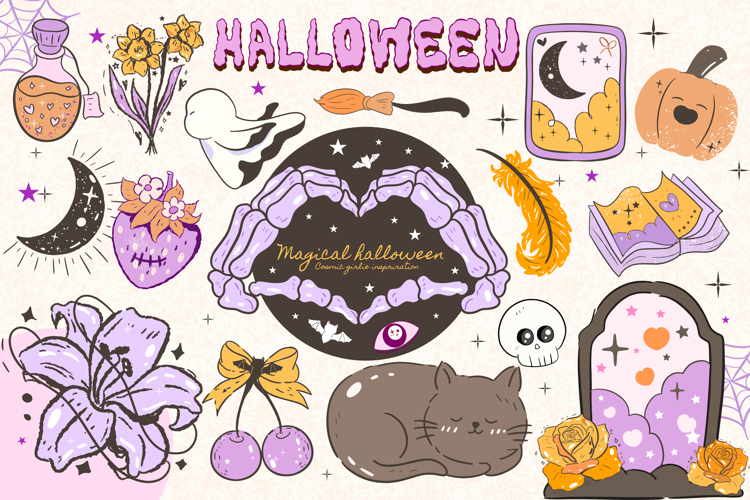 Halloween clipart Coquette Halloween png Pink bow png Retro