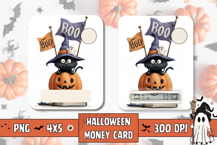 Boo Halloween Cat Money Card, Printable Halloween Card