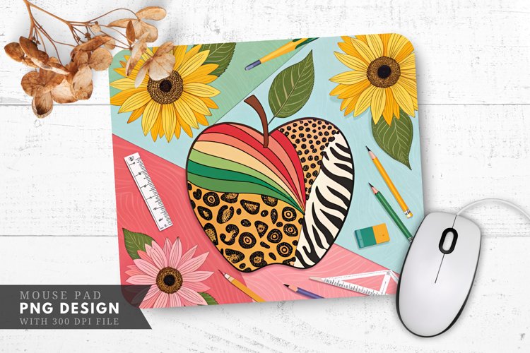 Vibrant Apple Animal Prints and Flowers Mouse Pad PNG