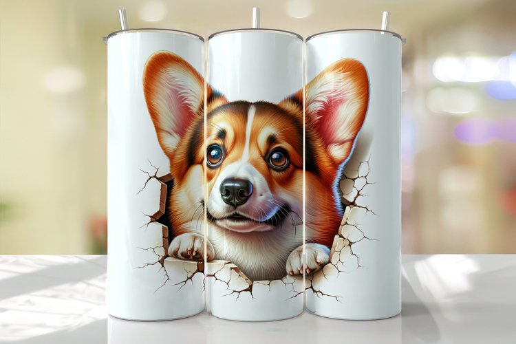 Pembroke Welsh Corgi Peeking from the Cracked wall Tumbler W