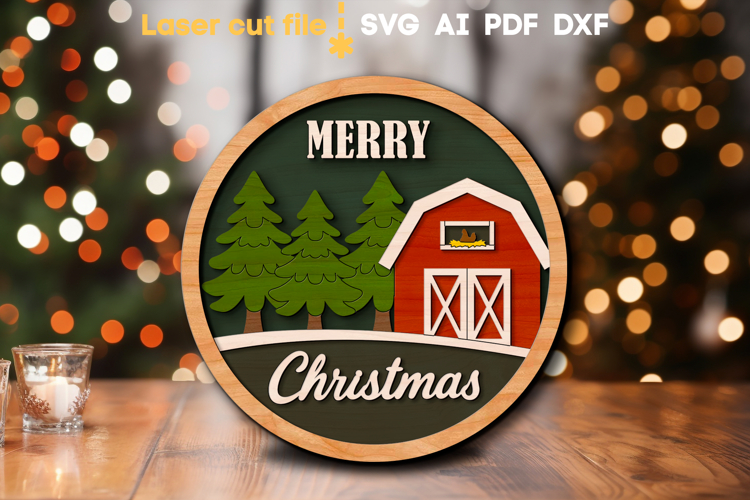 Barn Christmas Door Hanger SVG laser cut file for Glowforge