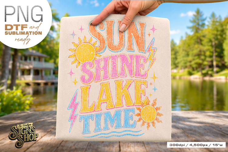 Sun Shine Lake Time png, Girly Summer Lake Design DTF