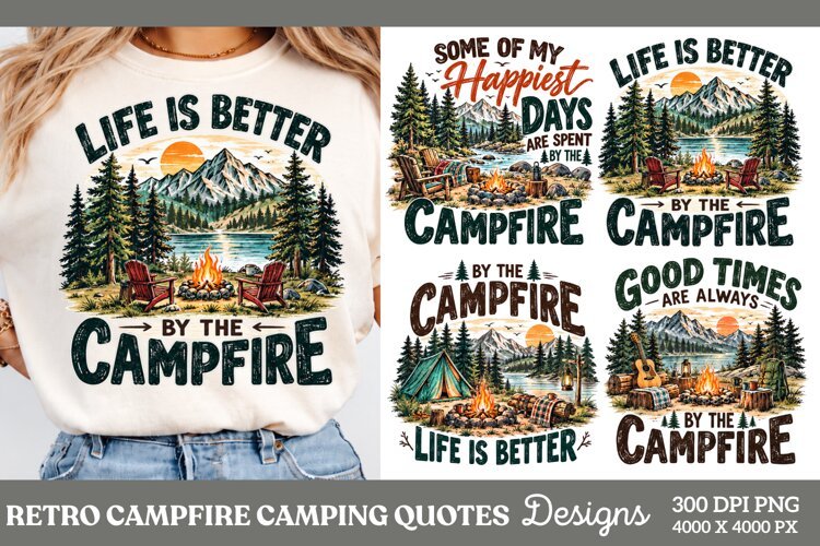 Life Is Better By The Campfire PNG, Retro Mountain Camping C example image 1
