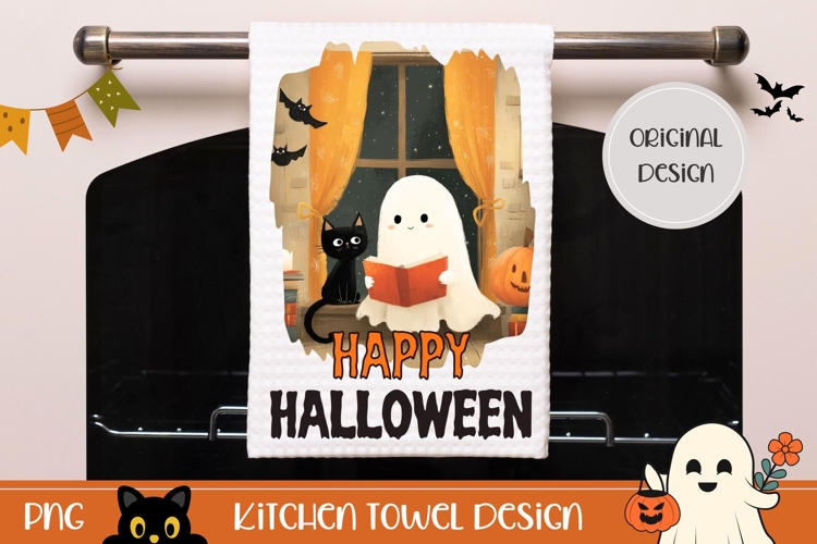 Cartoon Halloween Cat Towel, Kids Halloween Towel Design