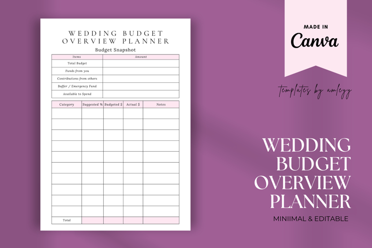 Wedding Budget Overview | Editable Canva Planner Template |