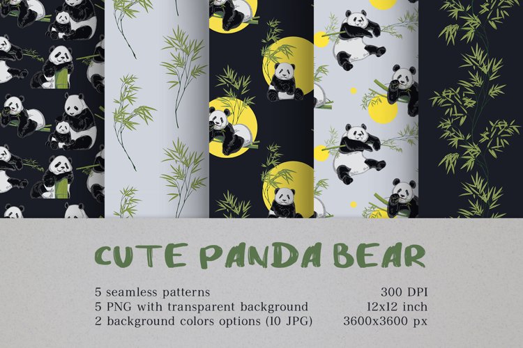 Cute Panda Bear seamless patterns, digital papers