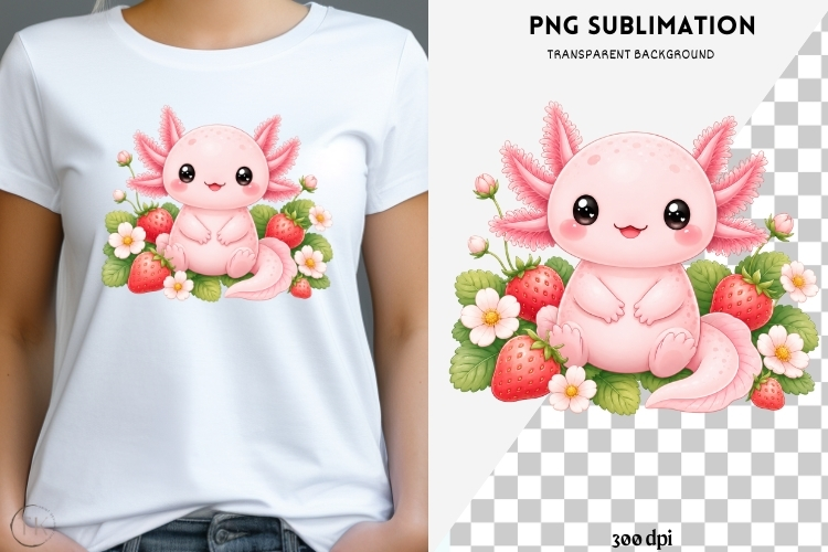 Pastel kawaii axolotl png design for T-shirts