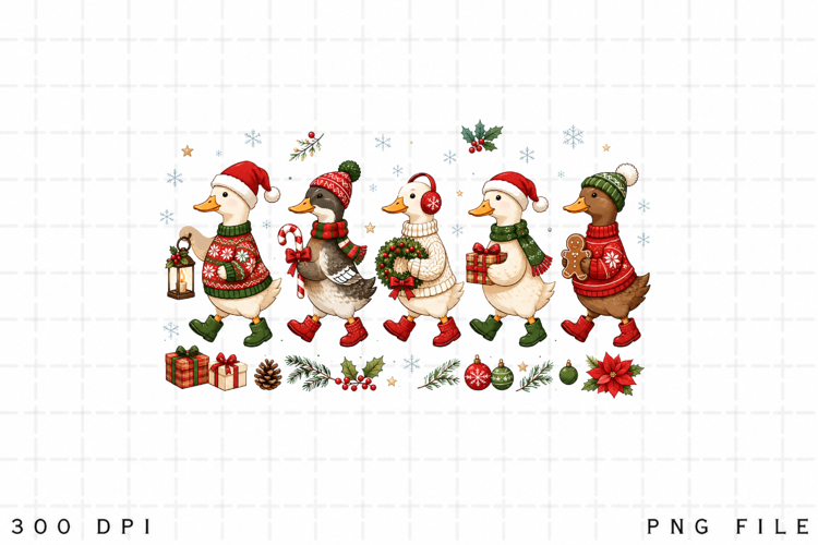 Christmas Duck Parade PNG Sublimation Design, Xmas Ducks