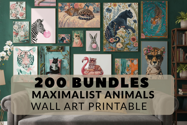 Bundle 200 Maximalist Wall Art,Funky Animals,Trendy Decor