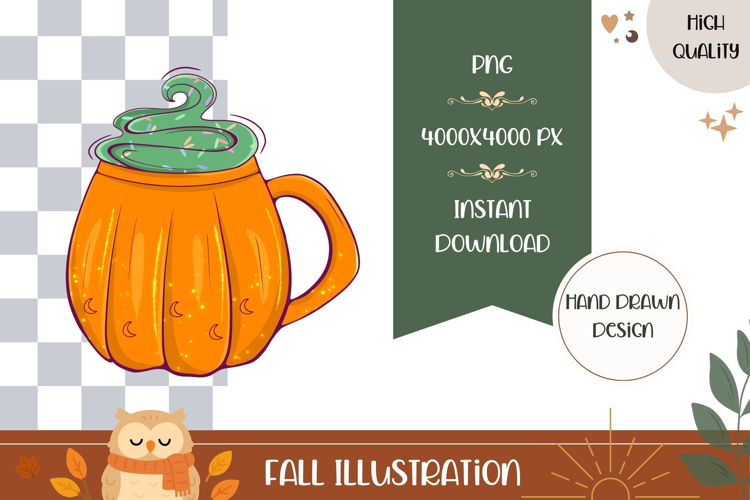 Hand Drawn Fall Illustration, Pumpkin Tea Cup PNG
