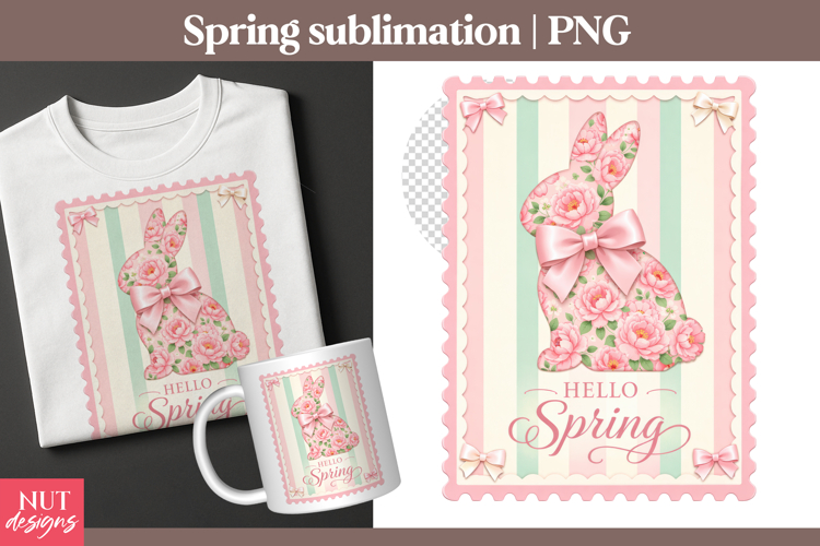 Hello Spring Floral Bunny Stamp Spring sublimation