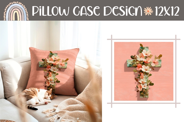 Floral Easter Cross Pillow Case, Flowers Pillow Design