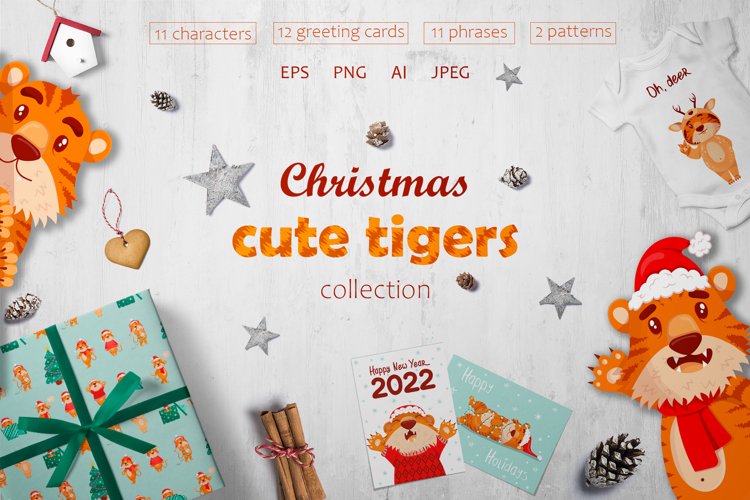 Collection of cute christmas tigers