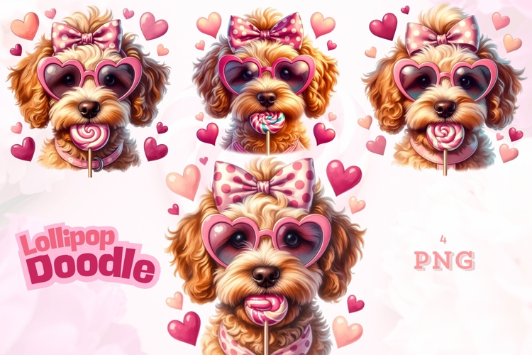 Cute Valentine Doodle Dog with Lollipop Clipart