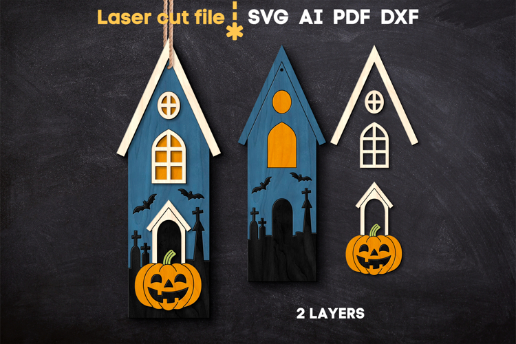 Halloween House Ornament SVG laser cut file for Glowforge