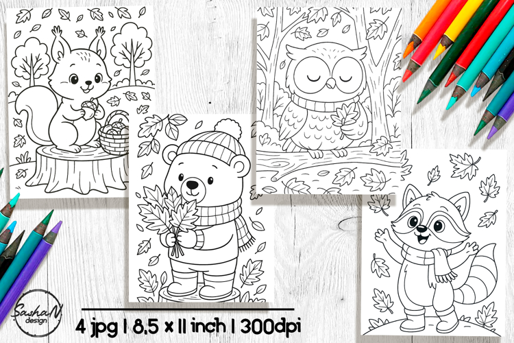 Forest animals coloring pages, Autumn coloring pages
