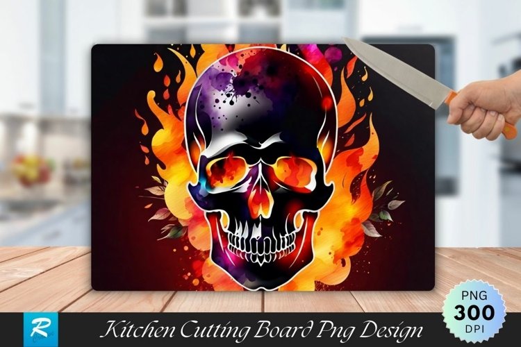Skull With Fire Cutting Board Sublimation Design