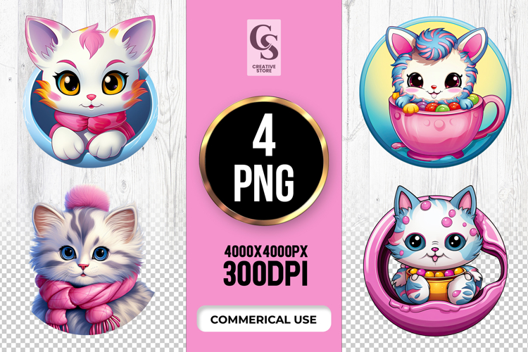 Cute Cat in Cup Clipart Sublimation PNG