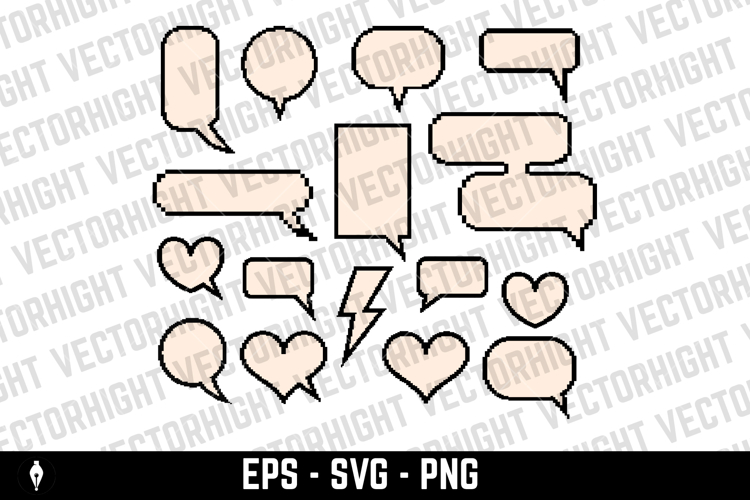 Set of mosaic vintage talk bubbles. Pixel speech balloons.