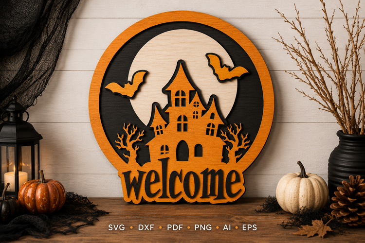 Halloween Round Sign Laser Cut SVG