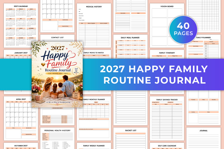 2027 Happy Family Routine Journal | Family Planner & Daily example image 1
