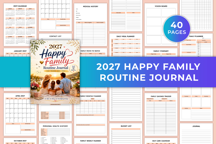 2027 Happy Family Routine Journal | Family Planner & Daily