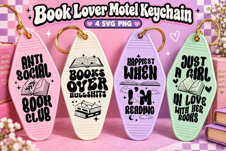 Book Lover Motel Keychain SVG PNG, Retro Bookish Sayings