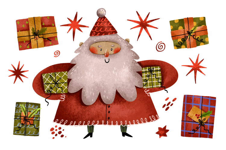 Cartoon Santa Claus. Merry Christmas and Happy New Year