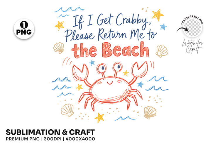 Summer Coastal Crabby Beach Crab Sublimation T-Shirt Design