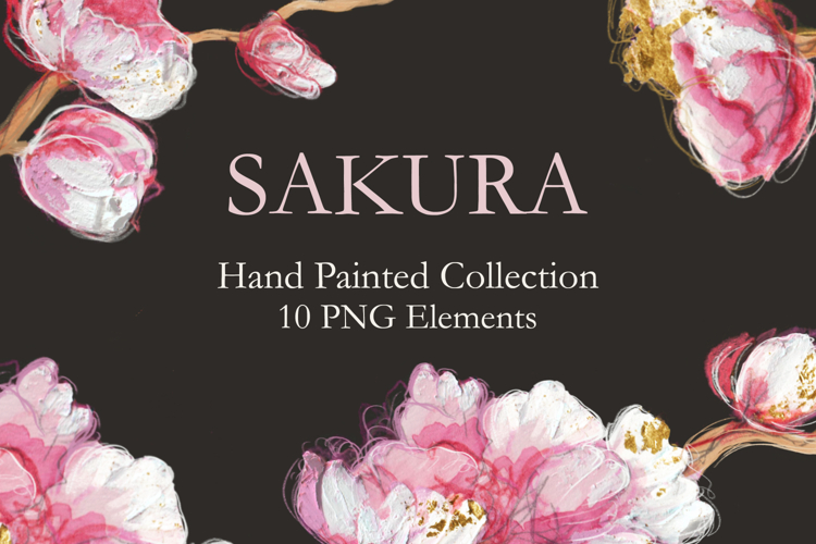 Hand Painted Sakura PNG Elements - Watercolor & Oil Pastel
