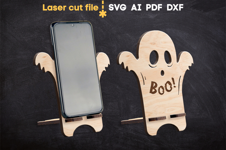 Ghost Halloween Phone Stand SVG laser cut file for Glowforge