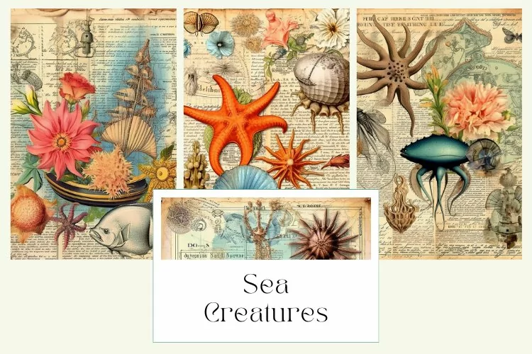 Sea Creatures Junk Journal Pages