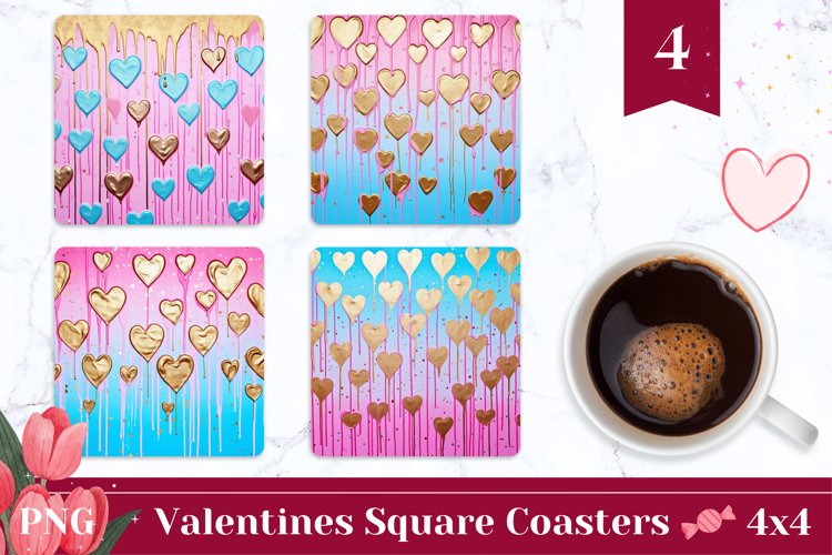 Valentine Square Coasters, Golden Love Heart Square Coaster