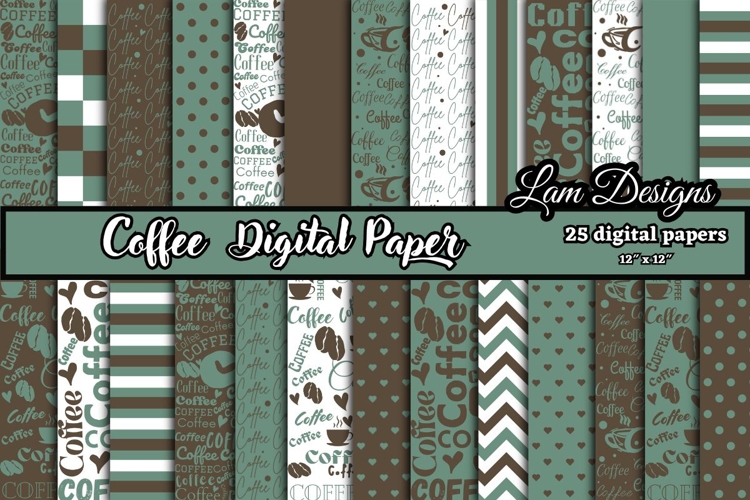 coffee digital papers, Coffee pattern, Coffee printables.