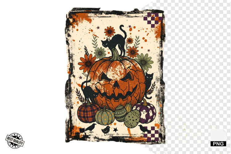 Distressed Vintage Halloween Design Clipart example image 1