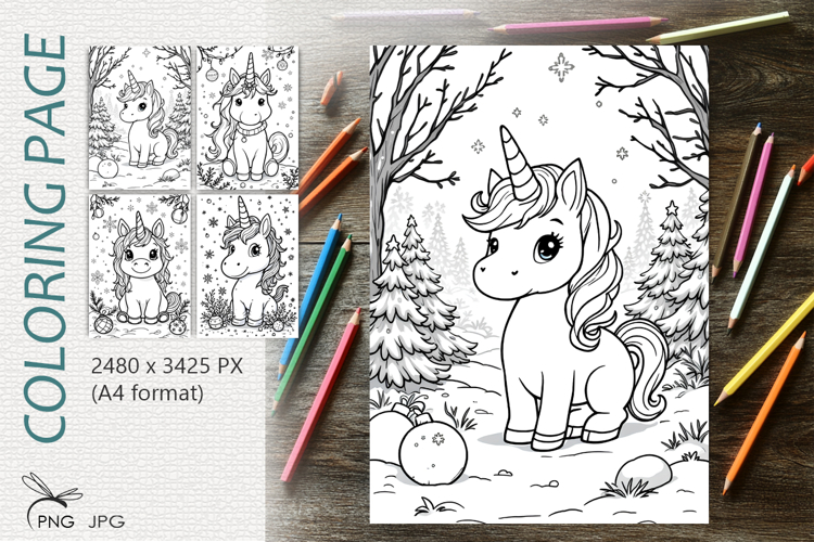 Christmas unicorn|Coloring page