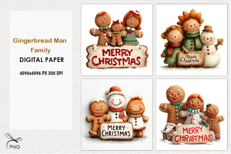 Cingerbread Man Family digital paper, background clipart