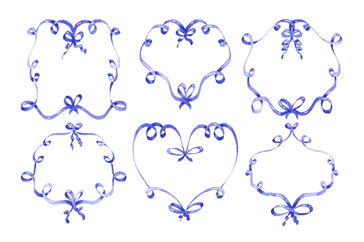 Vintage Ribbon Blue Frame with Bows Doodle ribbon frames