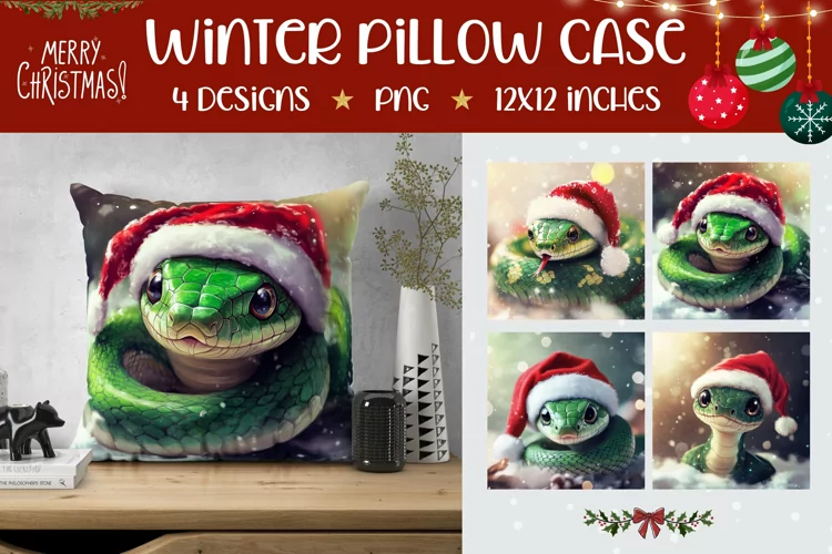 Green Snake Pillowcase, Christmas Snake Pillow Case Designs