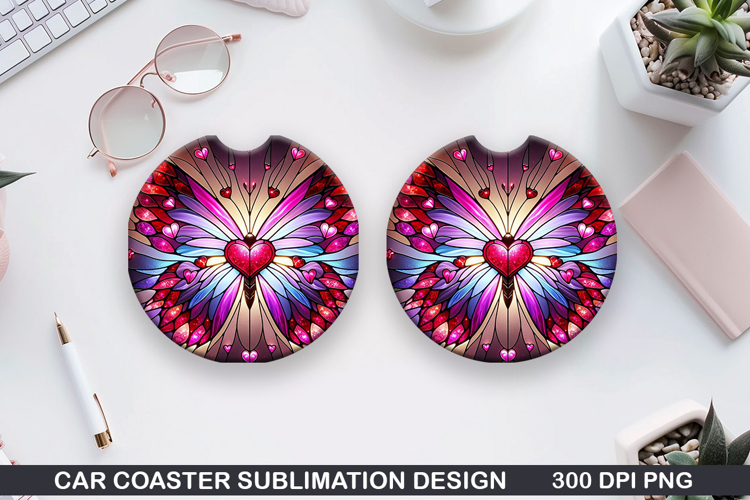Butterfly Car coaster sublimation, Valentines Coaster PNG