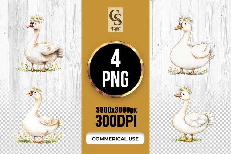 Vintage White Goose Daisy Crown Clipart Sublimation PNG