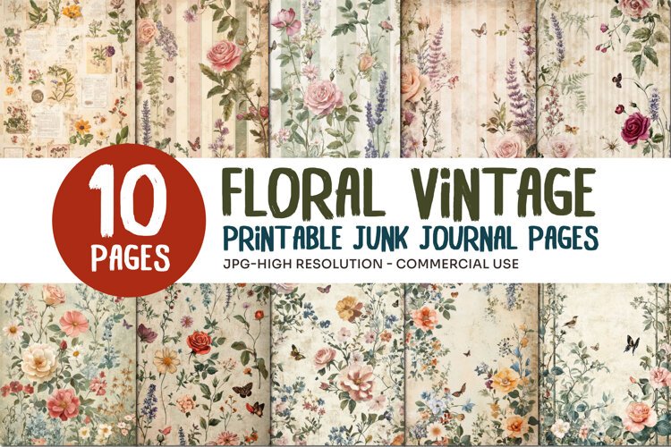 Floral Vintage Junk Journal Pages example image 1