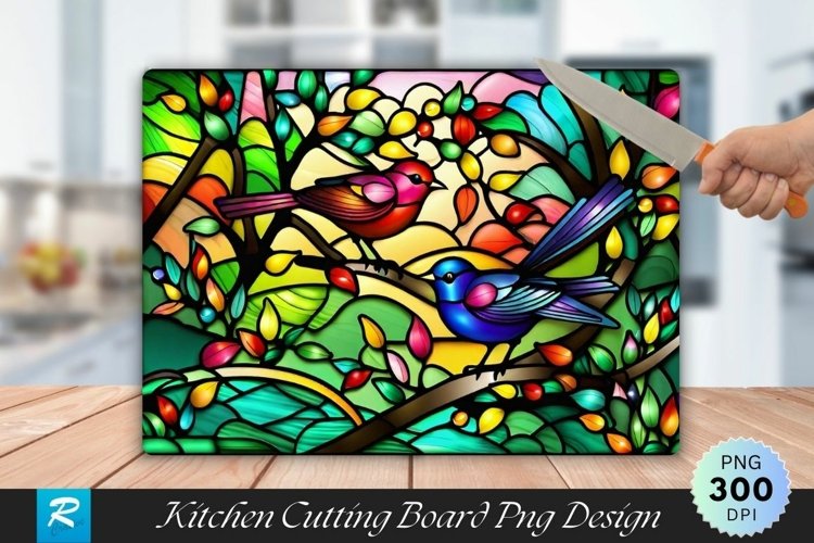 Stained Glass Birds Cutting Board Sublimation Design example image 1