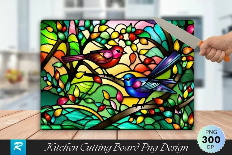 Stained Glass Birds Cutting Board Sublimation Design