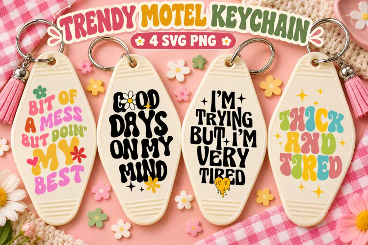 Trendy Motel Keychain SVG PNG, Groovy Funny Sayings