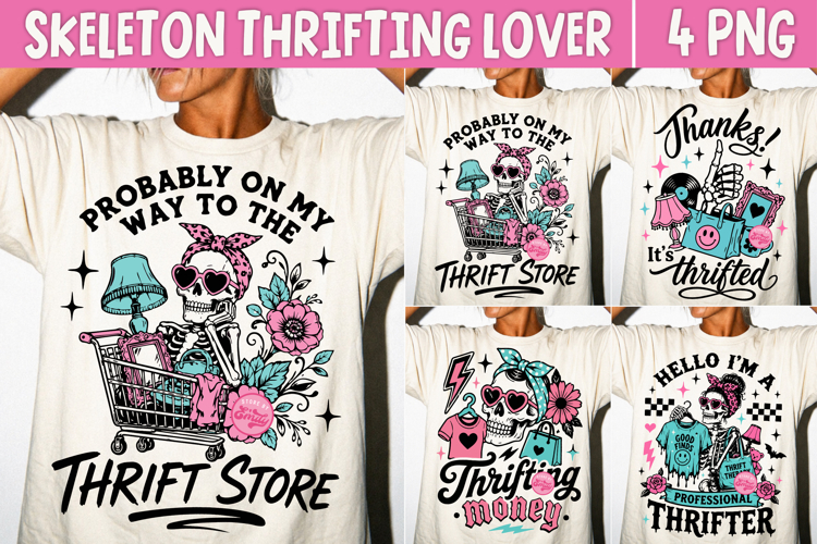 Thrifting Skeleton PNG, Funny Thrift Store Lover Retro