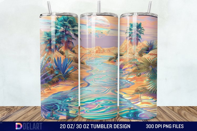 3D Tranquil Desert Oasis Stained Glass Tumbler Wrap example image 1
